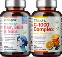 Hair Skin and Nails Complex 180 Caplets with 10000 mcg Biotin - Free Vitamin C-1000 30 Tablets - Multivitamin Supports Strong Nails Beautiful Hair Healthy Aging