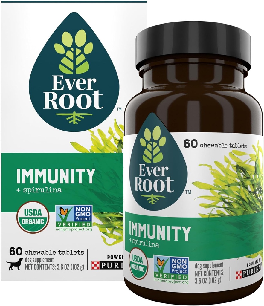 EverRoot Dog Supplements Powered by Purina Immunity Näritav tablett koos Spirulina ja Antioksüdandid - 3,6 oz. kanistri