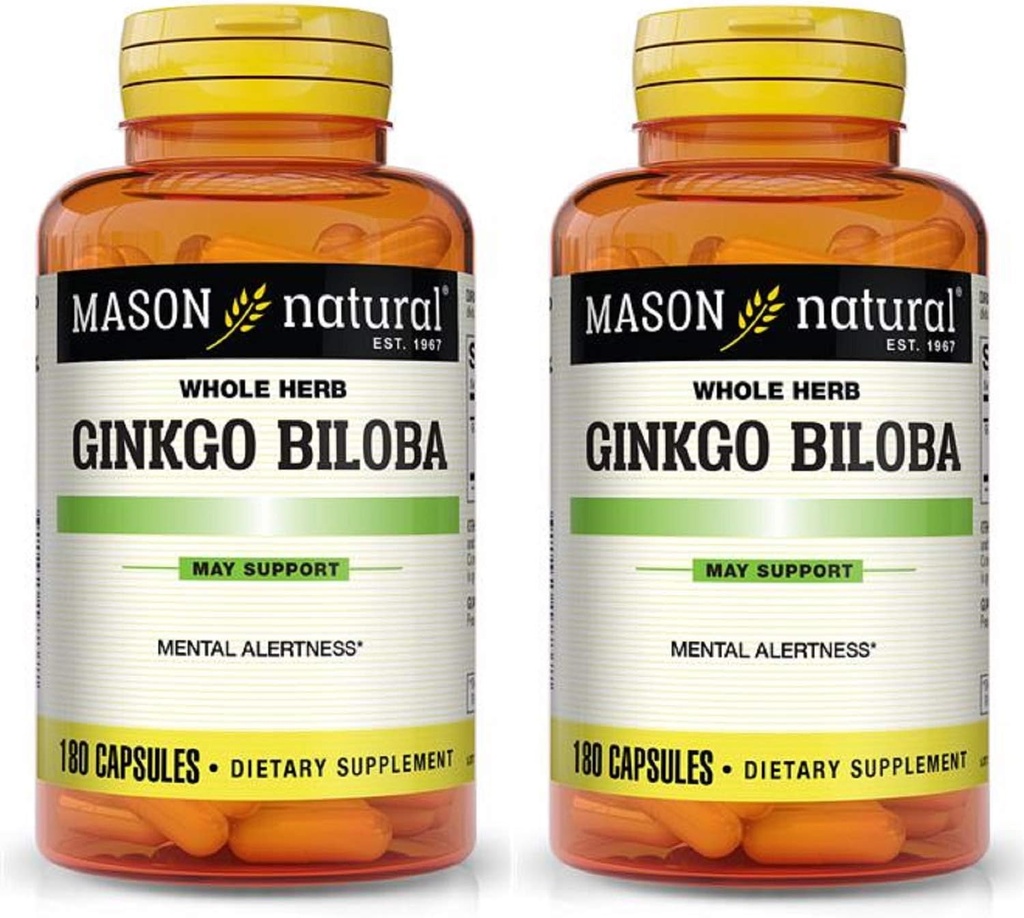 Mason Vitamiinid Ginkgo Biloba 500 mg 180 želatiinkapslid pudeli kohta , pakend 2 pudelit Kokku 360 kapslit