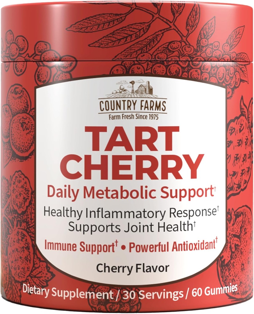 Riigifarmid Tart Cherry Gummies, Dialy Metabolic Support, Toetab Luude Tervist, Pakitud Potentsiaalsete Antioksüdantidega, Kirsimaitse, 60 Gummies