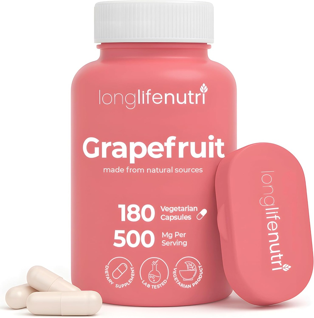 Greipfruit Seed Extract 500mg - saadud Citrus Paradisis, 180 Vegetarian kapslid, Organic Naringin Supplement for Daily Energy & Balance, 6-kuuline tarne, GMP sertifitseeritud, valmistatud USAs