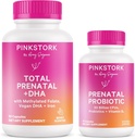 Roosa Stork Prenatal Vitamiin Duo: Sünnieelsed Vitamiinid Ja Probiootikumid Rasedatele Naistele - Hommikune Haigus ja Loote Arengu Toetus DHA, Folaadi, Vitamiin B6 ja Rohkem - 2 Tooted, 90 Kapslit