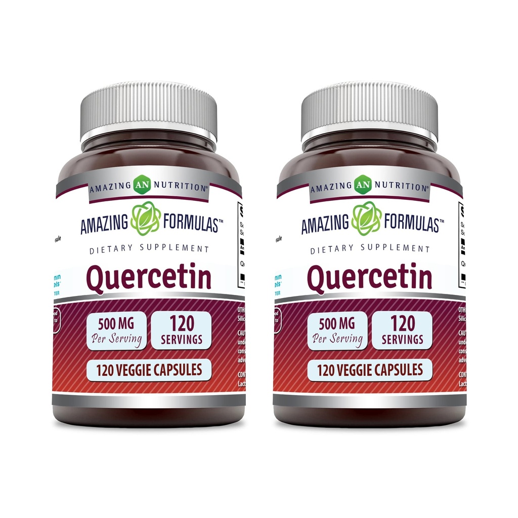 Amazing valemid Quercetin 500mg Veggie kapslid täiendada | Mitte-GMO | Gluteenivaba | toetab üldist tervist ja heaolu (120 Count | 2 Pack)