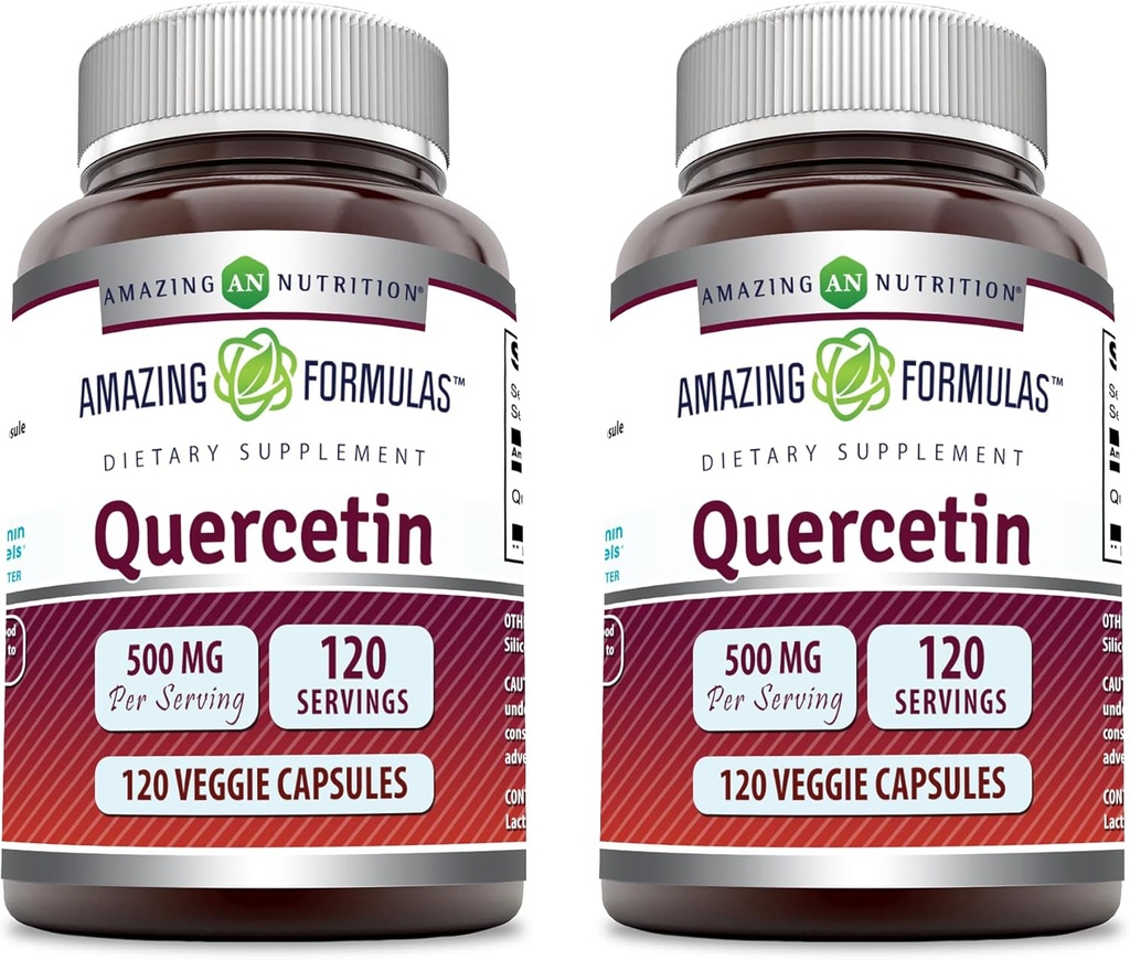 Amazing valemid Quercetin 500mg Veggie kapslid täiendada | Mitte-GMO | Gluteenivaba | toetab üldist tervist ja heaolu (120 Count | 2 Pack)