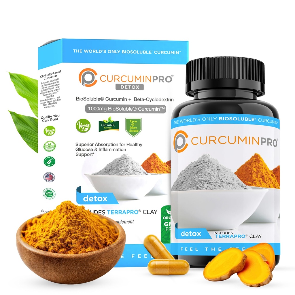 Curcuminpro Detox kapslid | Orgaaniline kurkumlisand biosoluble BCD & Natural Bentonite Clay | Suur imendumine Vegan kurkumiini segu soolestiku ja südame heaolu | 60 Count