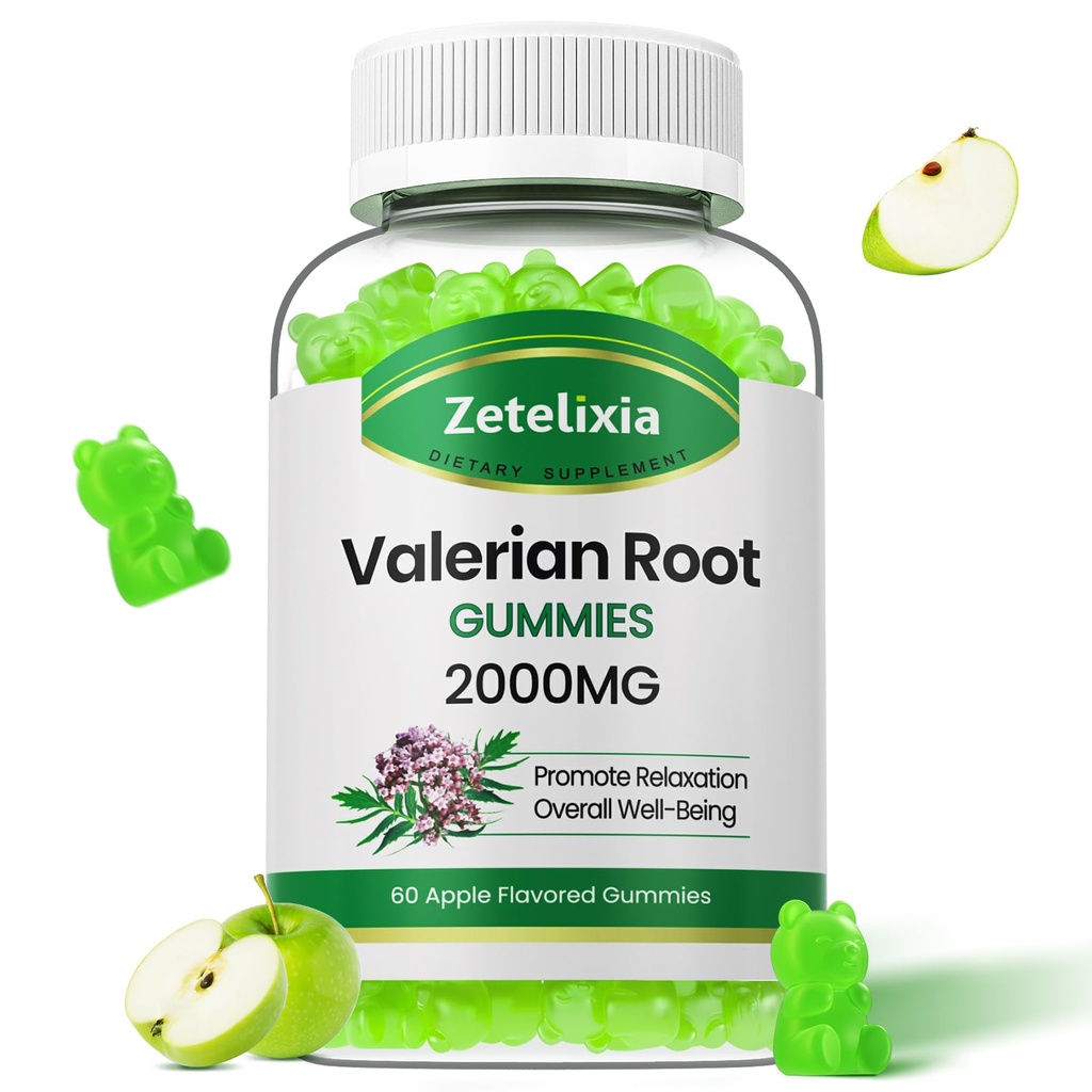 Orgaaniline Valerian Juur Gummies, Taimne Täiendus Lõõgastamiseks Ja Mood Toetus, Une Gummies Ilma Melatoniini Täiskasvanutele, Vegan, Non-GMO, Apple Maitse, 60 Count