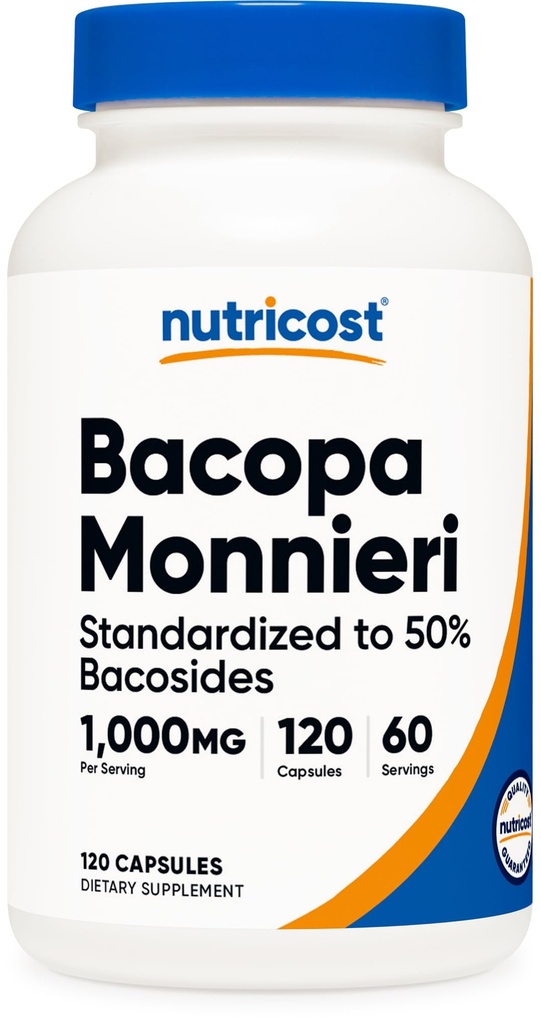 Nutricost Bacopa Monnieri 1000mg, 120 kapslit (60 serveerimist) - GMO-vaba ja taimetoitlane sõbralik
