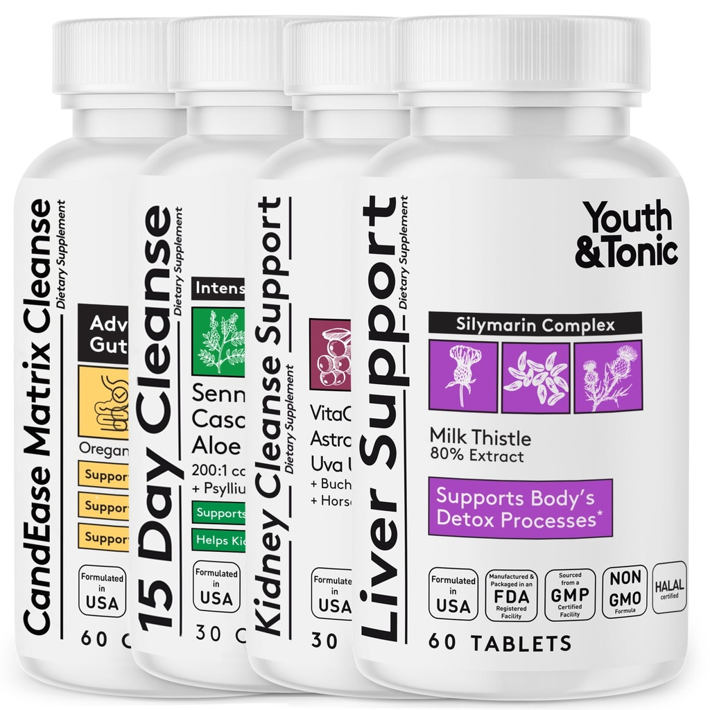 Noored ja toonik 4X keha detox ja puhastamine naistele ja meestele, kellel on maksa tugi, neeru ja käärsoole puhastamine ja CandEase Matrix. 180 tabletti