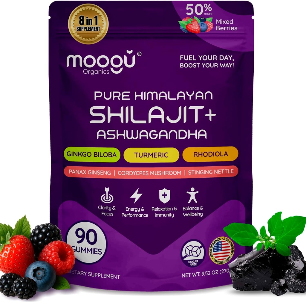 18 000 mg Pure Himalayan Shilajit (90 Gummies) Ashwagandha, 75% Fulvic Acid & 85+ Trace Minerals I Mehed, Naised I Panax Ginseng, Rhodiola, Turmeric, Gingko Biloba, Cordyceps, Sting Nettle.