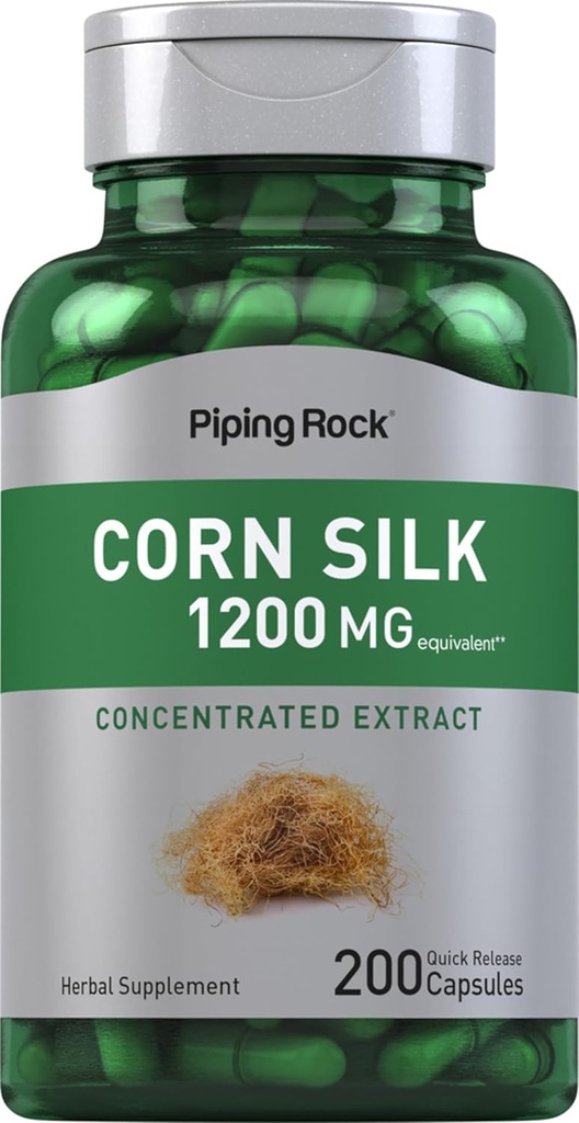 Piping Rock Corn Silk Kapslid 1200mg | 200 Count | Extract Supplement | Non-GMO, Gluteenivaba