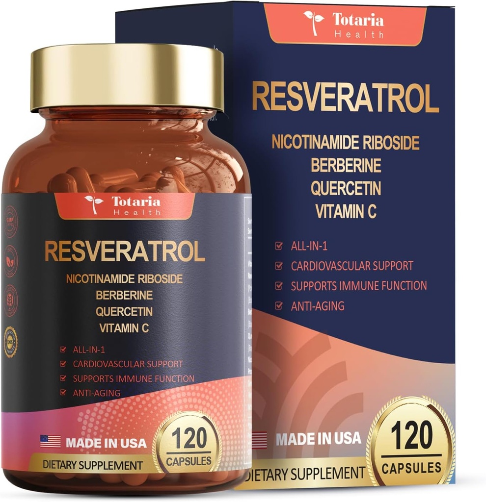 Resveratrooli täiendus Täiendav tugevus berberiiniga Quercetin Green Tea Extract Viinamarjaseemne ekstrakt Polüfenool Antioksüdant Supplement Antioxidant & Heart Health Support 120 kapslit