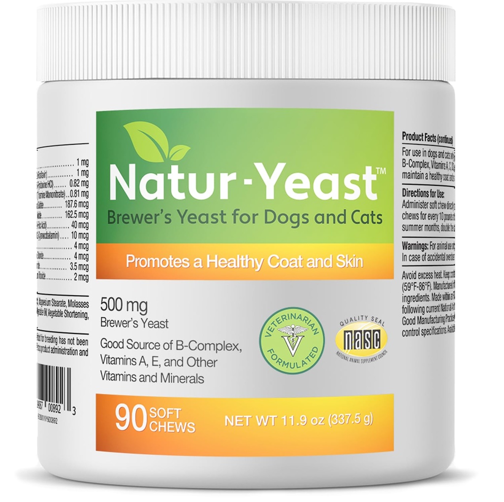 Rohelised lemmikloomad Orgaanilised Natur-Yeast Breweri pärm koertele ja kassidele - toetab immuunsüsteemi ja seedimist, edendab tervislikku nahka ja läikivat katet, 90 pehmet närimist