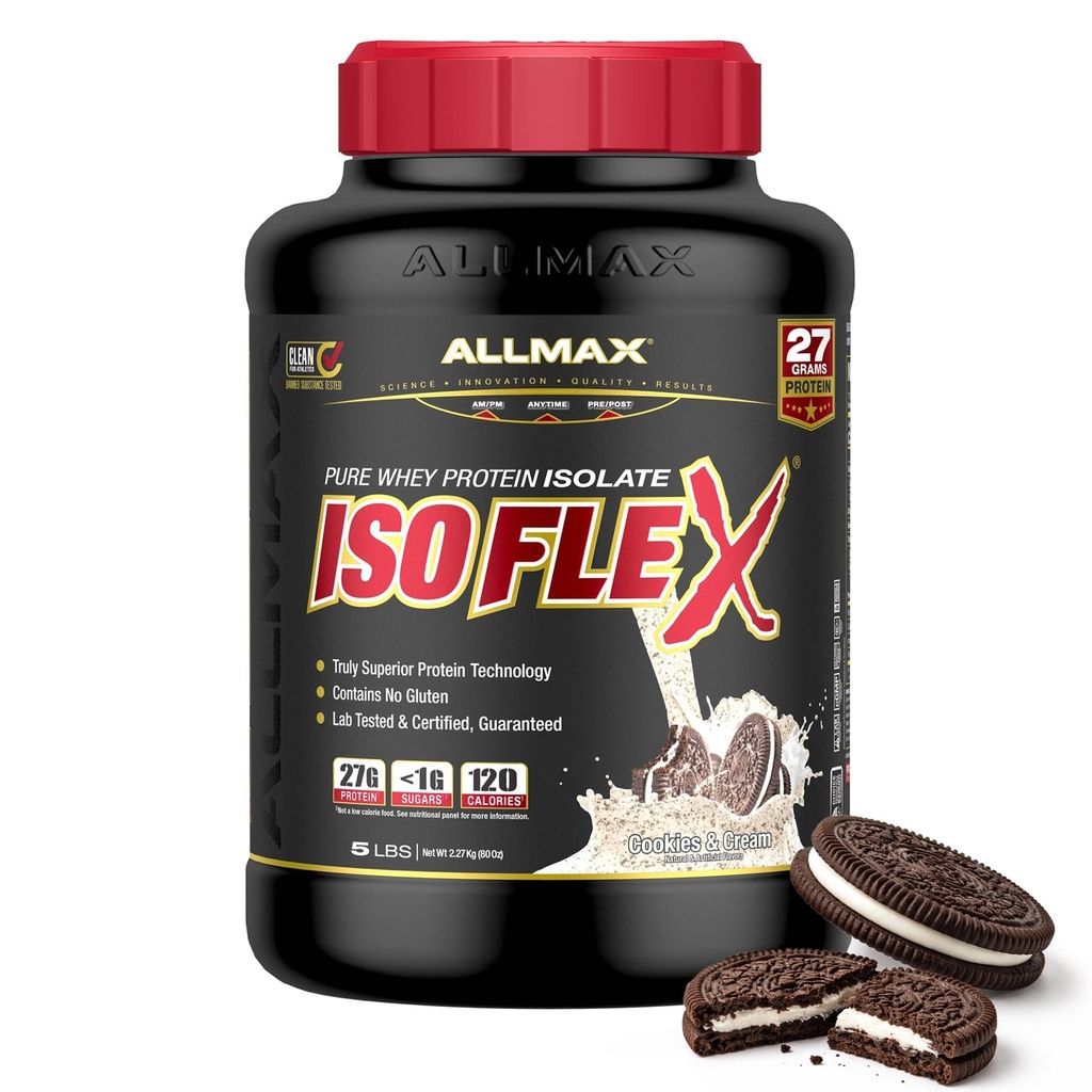 ALLMAX Nutrition - ISOFLEX Vadakuvalgu pulber, vadakuvalgu isolaat, 27 g valku, küpsised ja koor, 5 naela