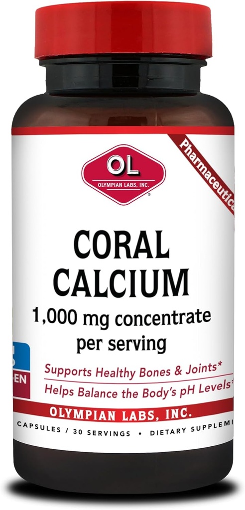 Olympian Labs Coral Calcium 1000mg kontsentraadi kapslid, toetades tervislikke luid ja pH tasakaalu - 90 kapslit