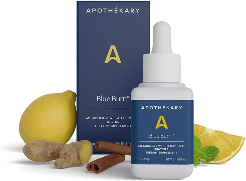Apothékary Blue Burn Taimne täiendus Taimsed vedelad tilgad, Dieet Metabolism Toetus täiendus 1.22 Fl Oz, 30 Servings