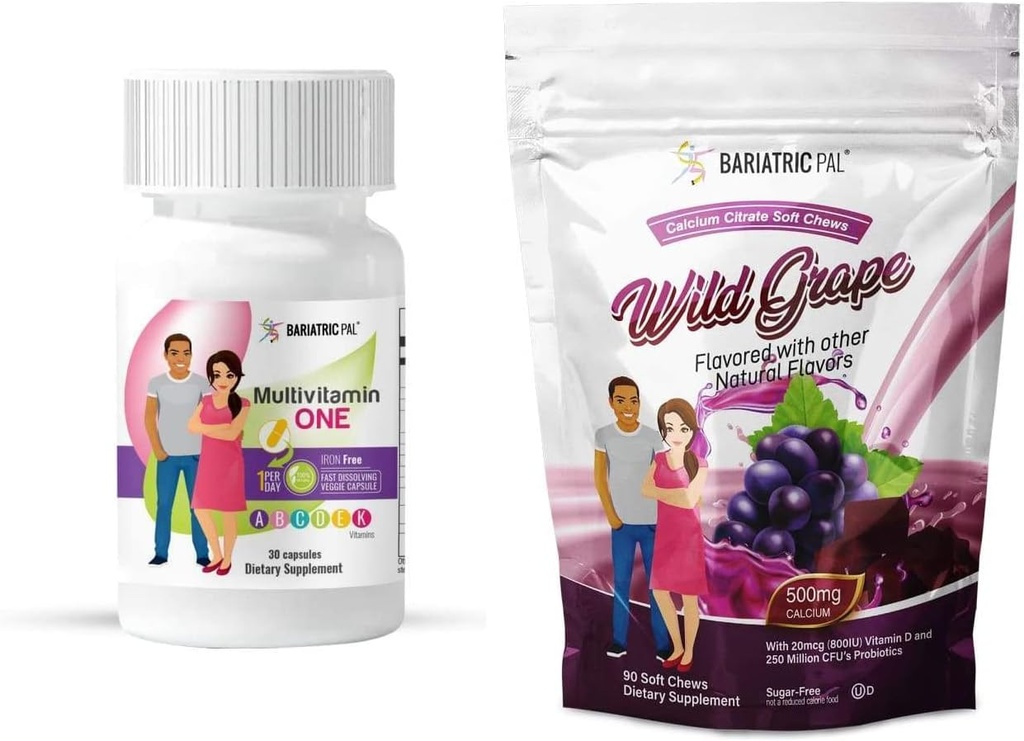 BariatricPal Duodenal Switch Complete 30-Day Supply Vitamin Pack (rauavaba kapsel Kaltsiumtsitraat Pehmed Chews probiootikumid - Wild Viinamarjad)