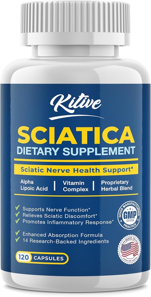 Sciatic Nerve Relief: Advanced Support Supplement for Sciatica – Potent Alpha Lipoic Acid & Kurkum & Herbal Relief Koostisosad – Valmistatud USAs, 120 kapslit (120 loendit (1, banaan)