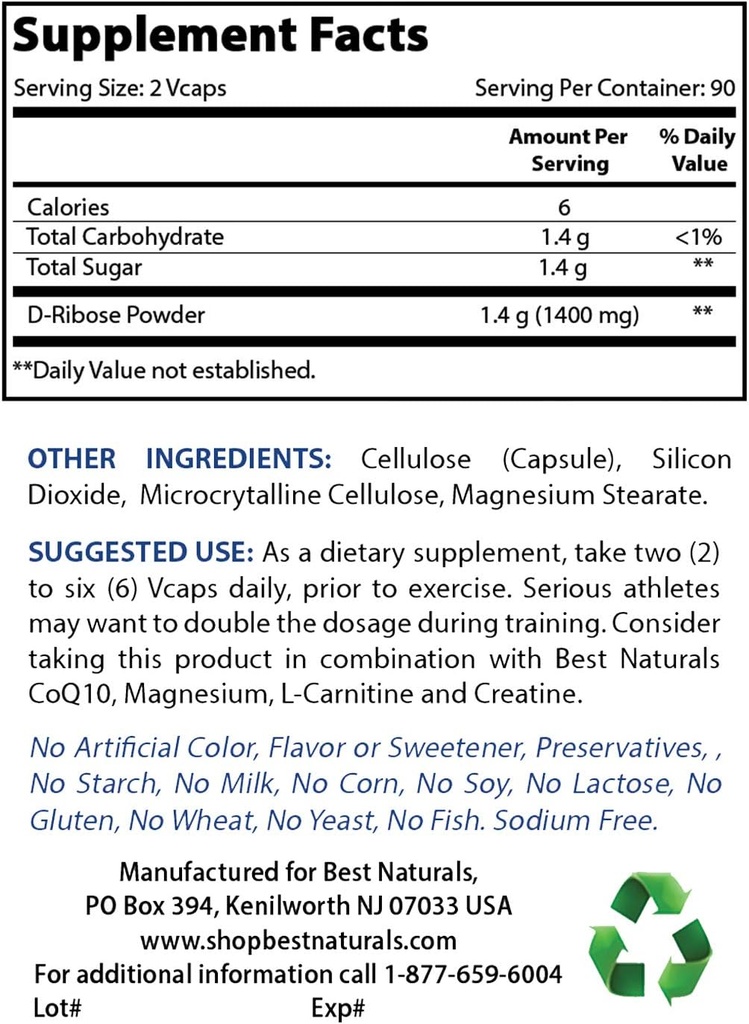 Parim looduslik D-Ribose pulber 1 nael ja atsetüül L-karnitiin 1000mg