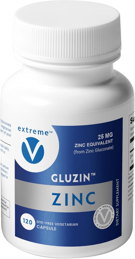 Gluzin Zinc Gluconate 25 mg | Immune & Enzyme Support - Vegan Friendly (120 taimset kapslit)