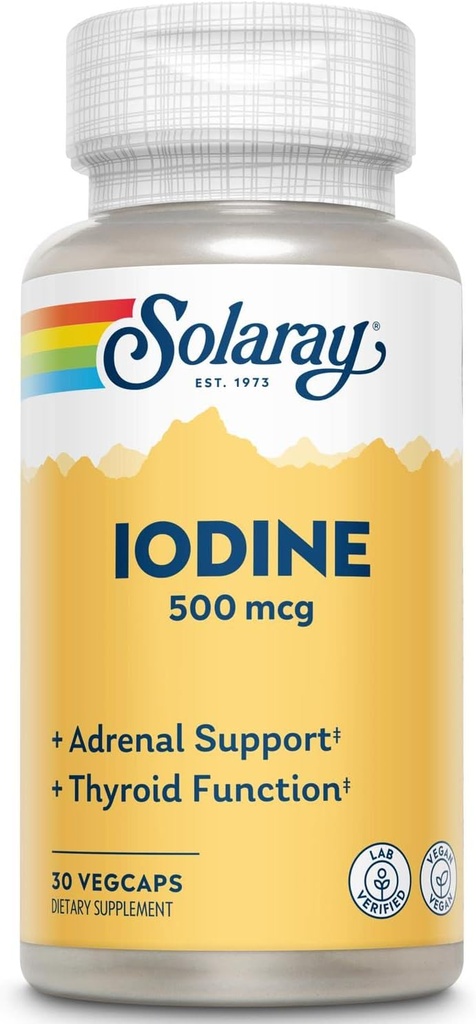 Solaray jood 500 mcg | Võib aidata toetada tervislikku kilpnäärme funktsiooni, ainevahetust, fookust ja energiat | Mitte-GMO, vegan | 30 VegCaps | Pakend 2