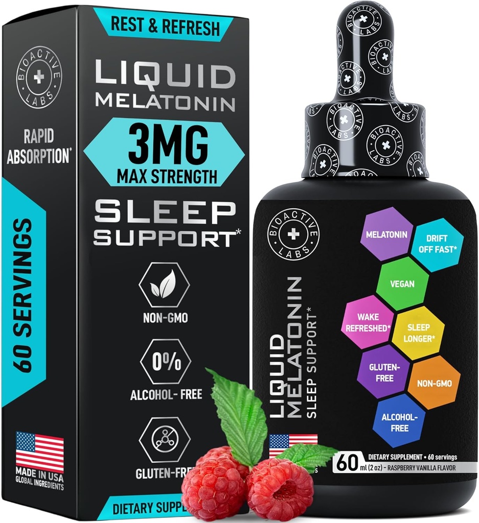 Vedel melatoniin täiskasvanutele ja lastele - 3 mg ekstra tugevust sublingvaalne vedelik melatoniin lastele ja täiskasvanutele - une kiired liposomaalsed tilgad - looduslik vaarika maitse uneabi - 60 ml