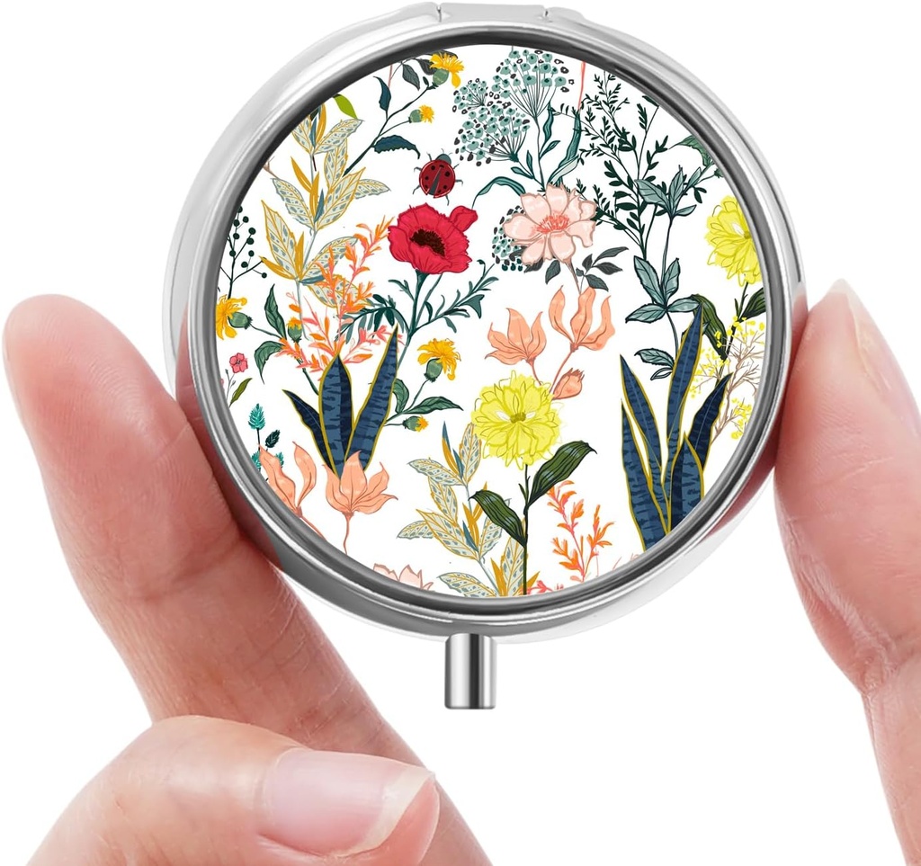 Mini Pill Box, Small Pill Box, Portable Pill Box, Cute Pill Korraldaja vitamiine, ravimeid, kalaõli ja toidulisandeid (valged lilled)