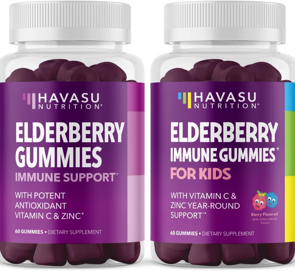 Perekond Elderberry Gummies koos tsingi ja C-vitamiini taimsete toidulisanditega, mis on koostisosaks tugevatele antioksüdantidele, toetavad immuunsüsteemi kaitset (täiskasvanud ja lapsed)