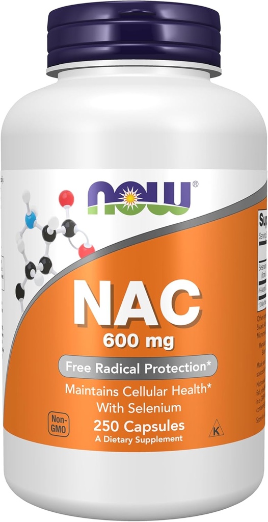NOW Supplements, NAC (N-Acetyl Cysteine) 600 mg with Selenium, 250 Veg Capsules