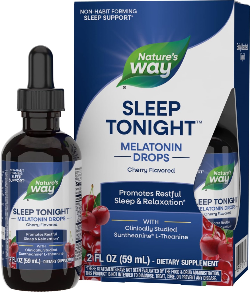 Nature's Way Sleep Tonight Melatoniin langeb L-Theanine'iga, mitte-Habit Forming Support *, 2 Oz, Kirsimaitse