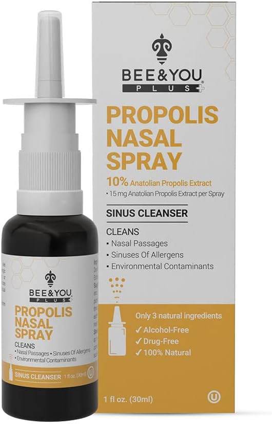 BEE ja You Plus Natural Propolis Nasal Spray 1 Fl oz | Ummikute leevendamine Drug Free & Alcohol Free, Sinus Relief, Allergia, Nina niisutav pihustamine