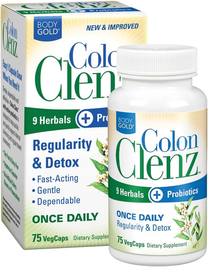Body Gold Colon Clenz Regularity & Detox Formula | Once Daily Support 9 maitsetaime + Active Probiootikumid | 75 CT