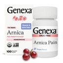 Genexa Arnica valu leevendamiseks | Lihaste ja liigesevalu leevendamine , valulikkus ja jäikus | Vähendab sinikaid ja turset | Orgaaniline viinamarjamaitse | Homöopaatiline ravim tehtud puhtaks | 100 närimistabletti