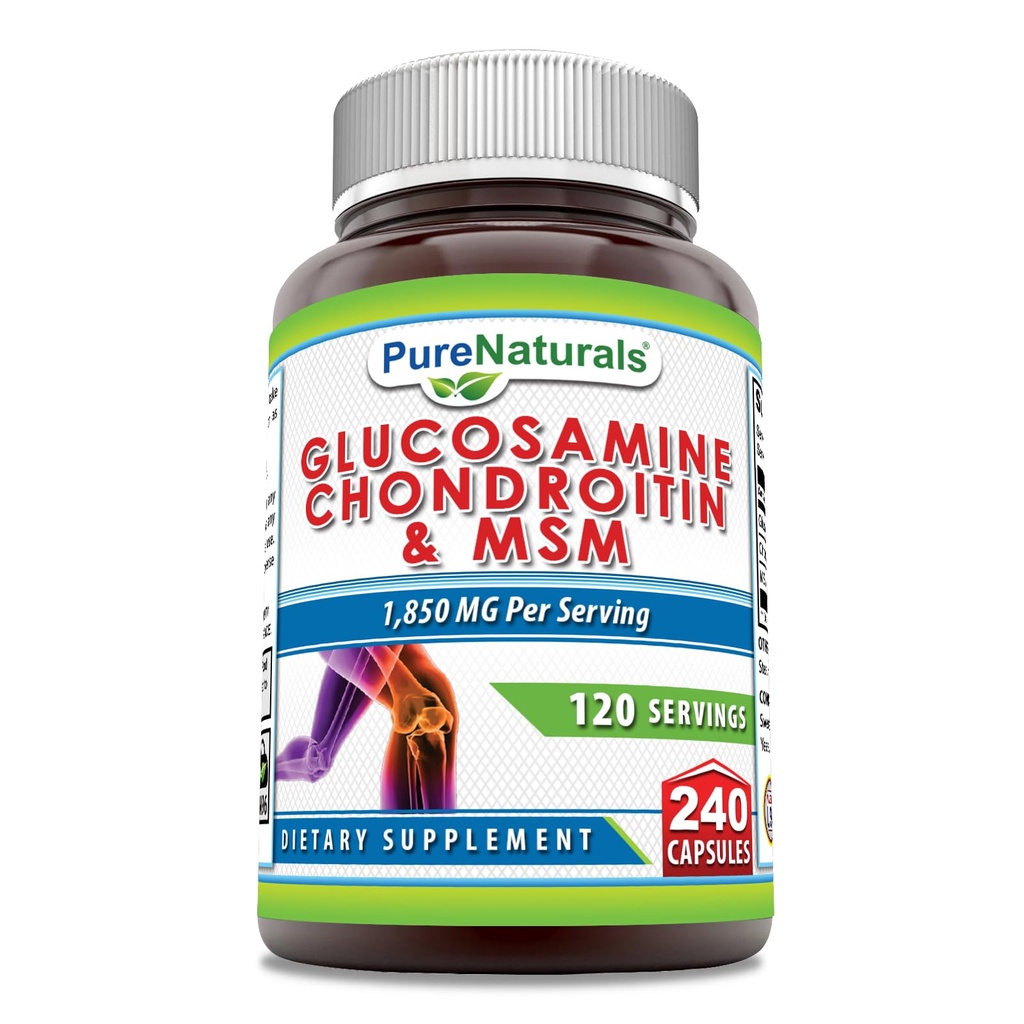Puhas looduslik glükoosamiin Kondroitiin + MSM täiendus | 1850 Mg | 240 kapslit | Mitte-GMO | Gluteenivaba | Valmistatud USA-s