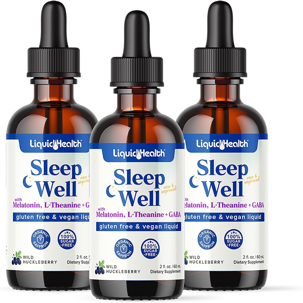LIQUIDHEALTH Sleep Well Natural Sleep Aid Melatoniini tilgad - parem uni ja meeleolu, lõdvestu ja rahulik meel, kukkumine kiiremini magada kauem - valmistatud USAs, vegan, suhkruvaba, ravimivaba, mitte-GMO (3 pakett)