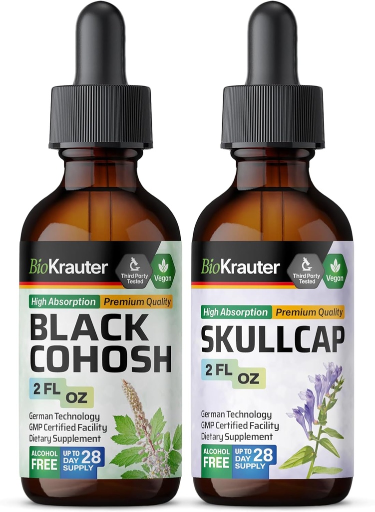 BIO KRAUTER Black Cohosh Tinktuur 2 Fl. Oz. & Skullcap Tinktuur 2 Fl. Oz.