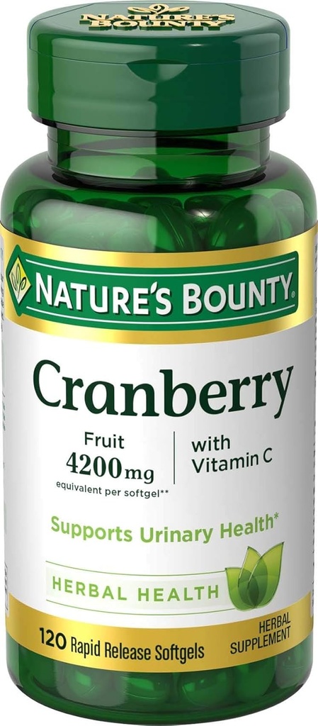 Nature's Bounty Cranberry Fruit 4200 mg, Plus C-vitamiin, 120 Softgels..