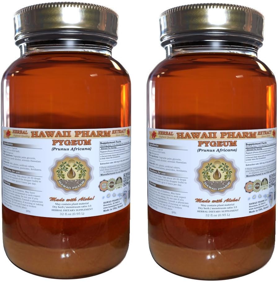 Pygeum Liquid Extract, Pygeum (Pygeum Africanum) Tinktuur, Herbal Supplement, Hawaii Pharm, Made in USA, 2x32 fl.oz