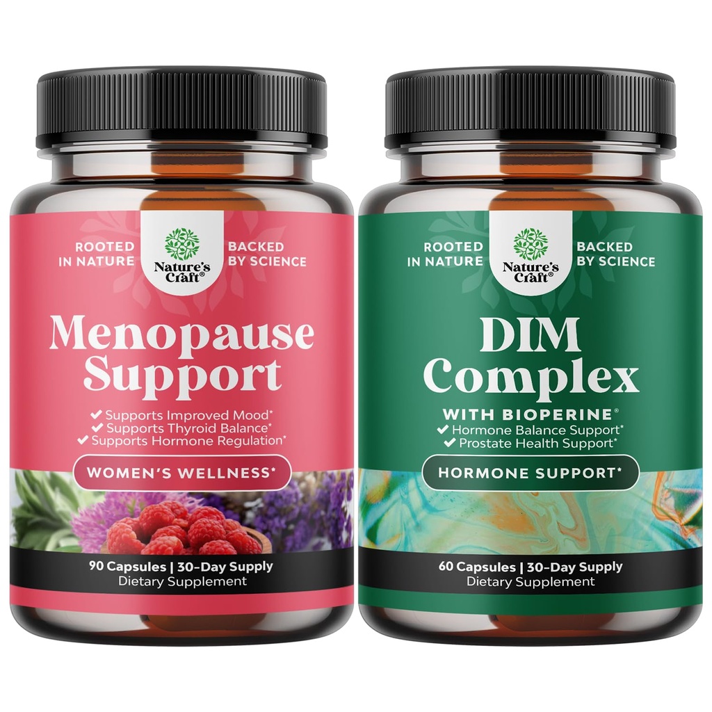 Bundle of Total Menopause Supplement - Hot Flashes Relief - Dong Quai Vitex Chaste Berry ja Black Cohosh ja puhas DIM bioperiiniga - Diindolüülmetaani Testosterooni Kompleks Broccoli Florets