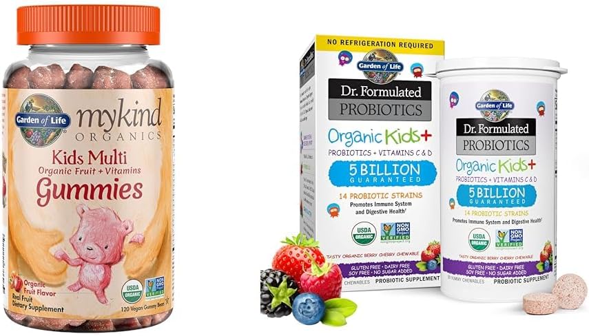 Eluaed Orgaanika Lapsed Kummi vitamiinid - Puuviljad - Sertifitseeritud Orgaaniline, Mitte-GMO & Vegan & Dr. Formuleeritud Probiootikumid Orgaanilised Lapsed + Plus Vitamiin C & D - Berry Cherry