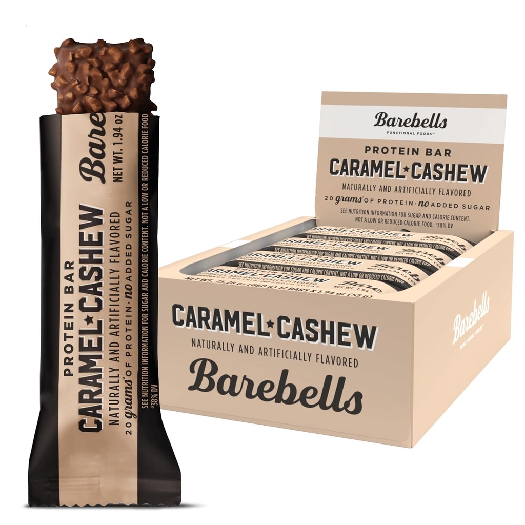 Barebells Protein Bars Caramel Cashew - 12 krahv, 20 g kõrge valgusisaldusega ravi - šokolaadi toitumisbatoon 1 g kogusuhkruga - On-The-Go hommikusöök või post-Workout Snack