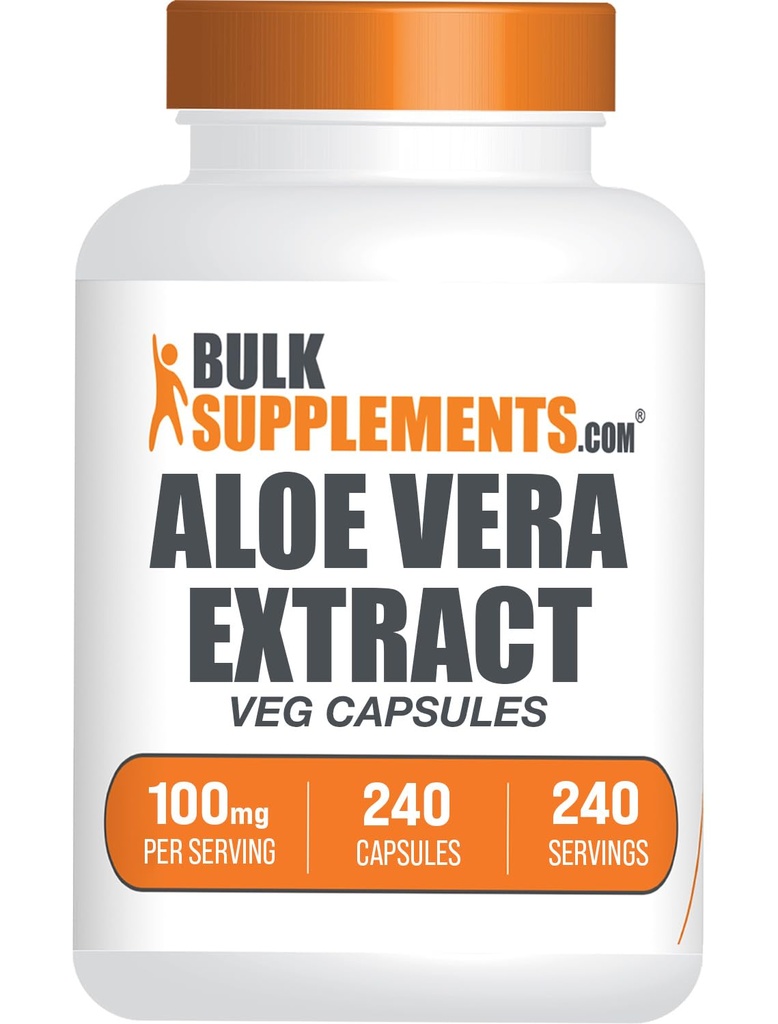 BulkSupplements.com Aloe Vera kapslid - Aloe Vera ekstrakt, Aloe Vera Supplement - Taimne täiendus, Gluteenivaba, 1 kapsel serveerimise kohta, 240 Veg kapslit (pakk 1)