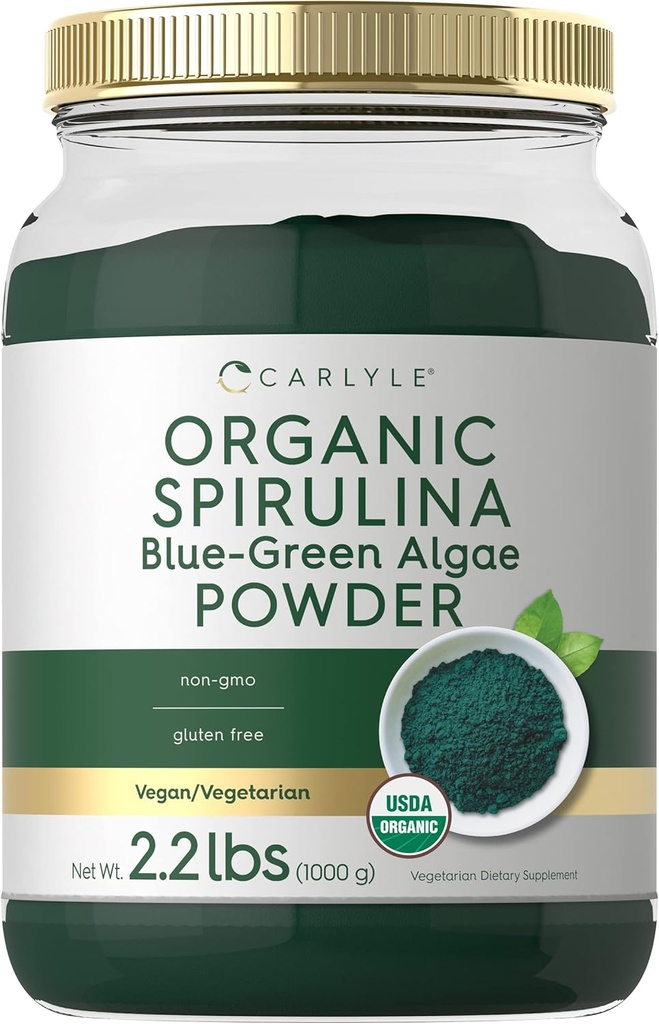 Carlyle Organic Spirulina Powder 2.2 lbs | Blue Green Algae | 8g Spirulina per Serving | Vegan, Non-GMO, Gluten Free Supplement