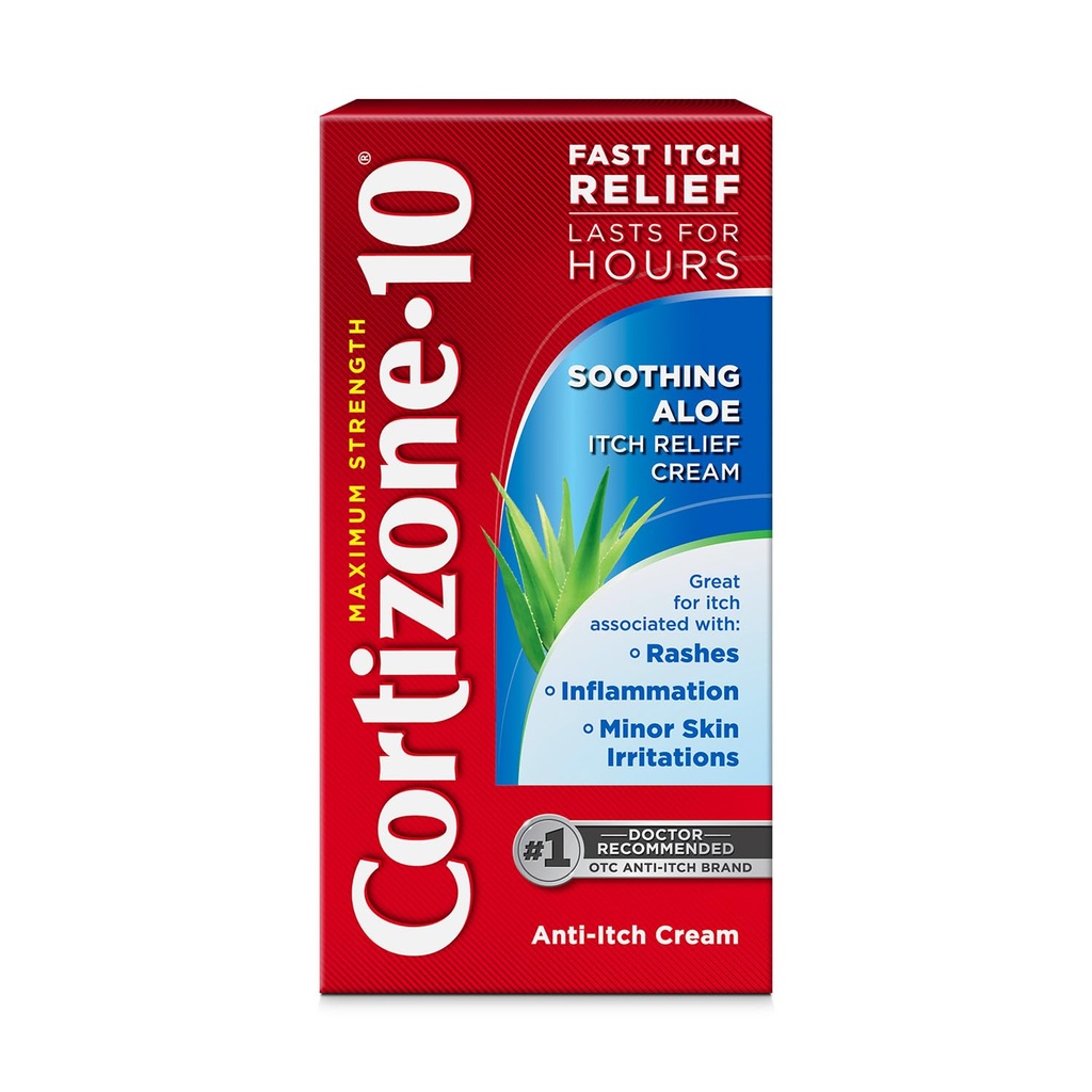 Kortisoon-10 Maksimaalne tugevus rahustav Aloe Itch Relief Cream, 1% Hydrocortisone, Fast-Acting, Anti-Itch Cream veahammustustele, lööve, ekseem, psoriaas, Mürgine Ivy, Tamm, Sumac & More, 1oz