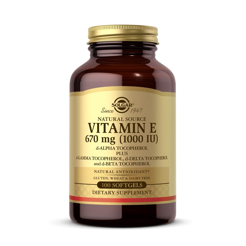 Solgar Vitamiin E 670 mg (1000 RÜ), 100 segatud Softgels - Natural Antioxidant, naha ja immuunsüsteemi tugi - Naturally-Sourced Vitamiin E - Gluteenivaba, Piimavaba - 100 Servings