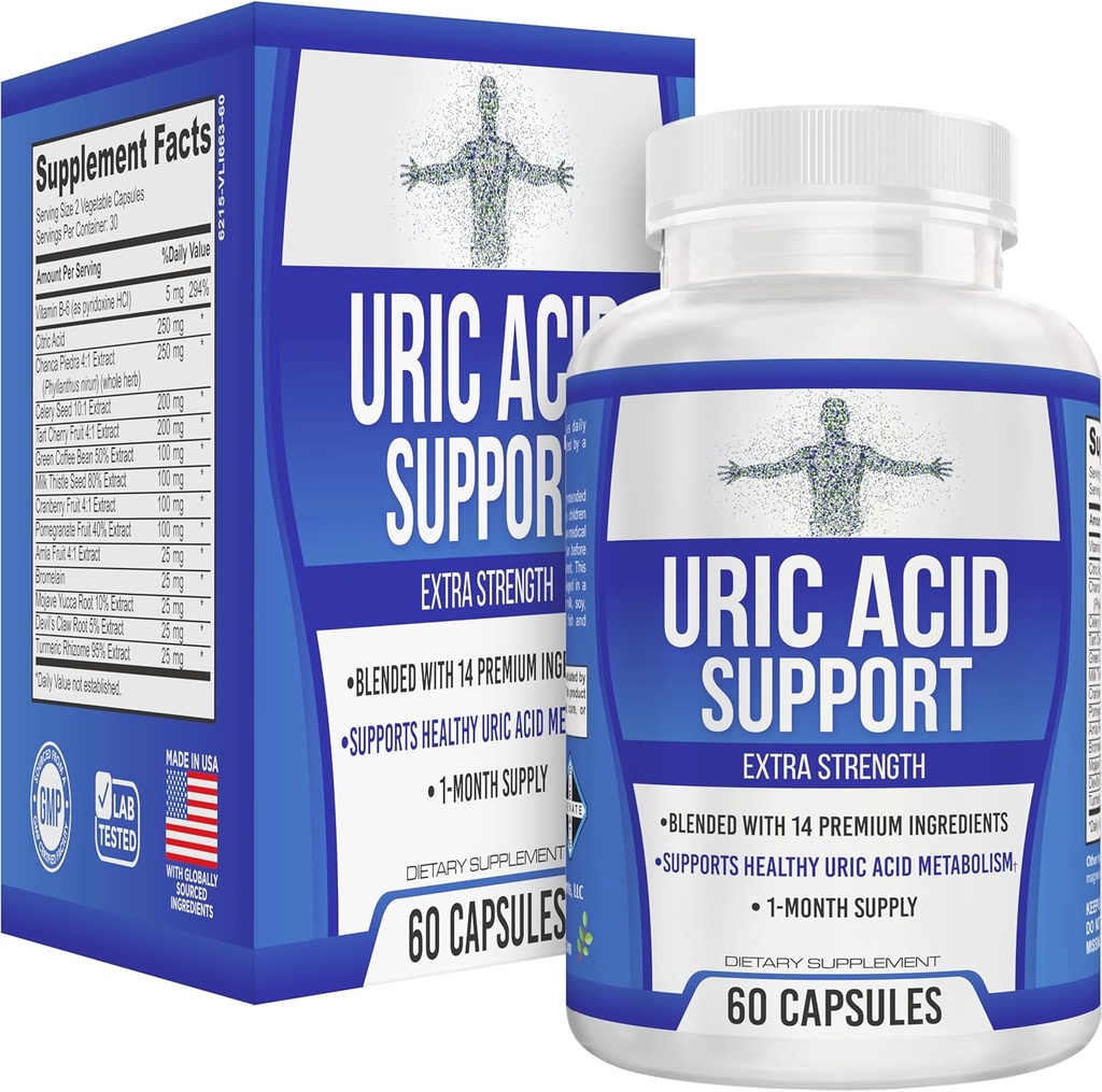 All-in-1 Uric Acid Cleanse Support Supplement 14 aktiivset koostisosa | Daily Detox & Flush Support | Uric Acid Health Supplements meestele ja naistele | 60 kapslit