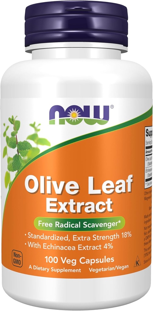 NOW Foods Supplements, Olive Leaf Extract with Echinacea Extract 4%, Extra Tugevus, Vaba Radical Scavenger *, 100 Veg kapslid