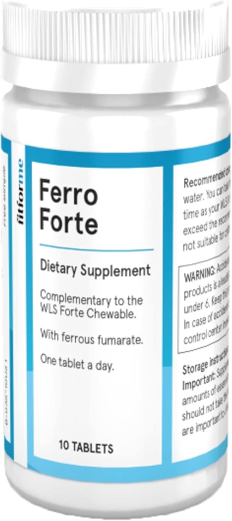 FitForMe bariaatrilised multivitamiinid Raualisand pärast mao möödavoolu - üks päev Ferro Forte tablett - 10 päeva raudse raua tarnimine (Raud Booster Forte närimiseks)