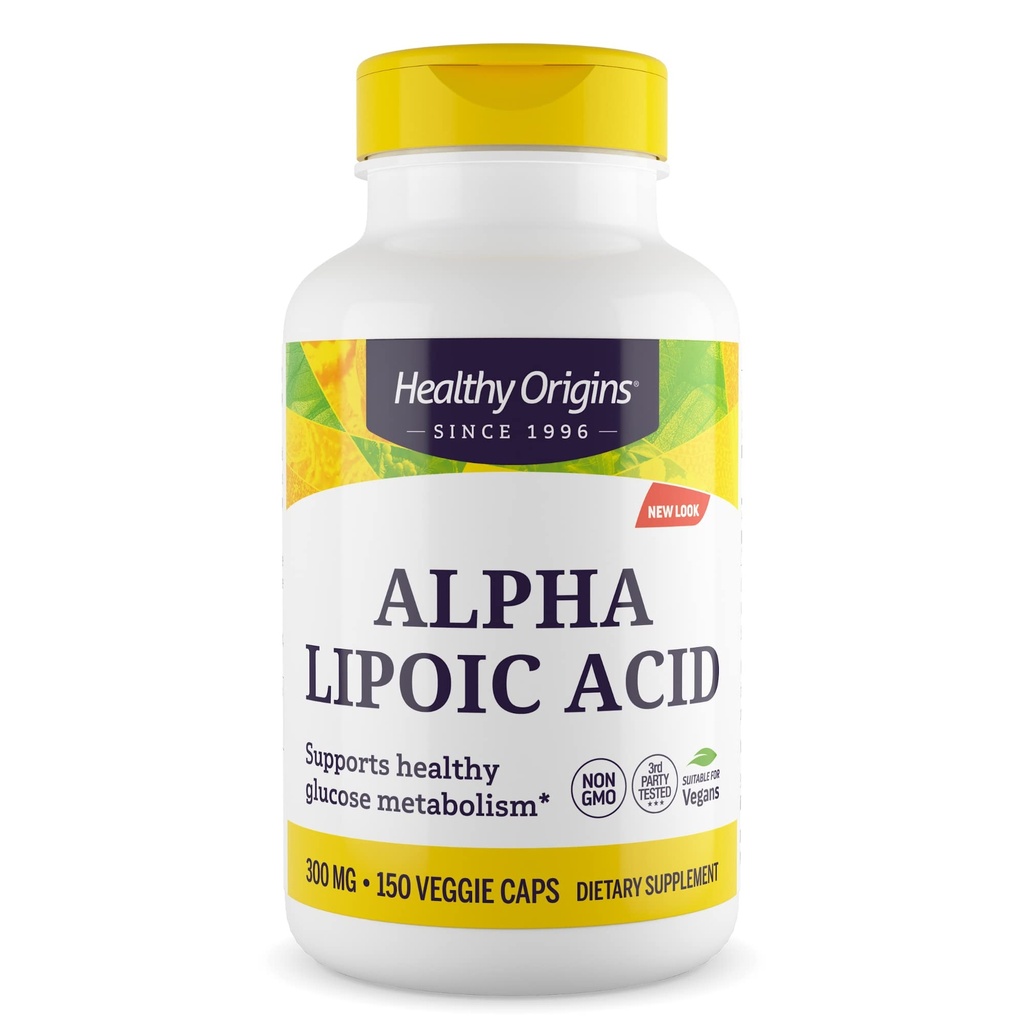 Tervislik päritolu Alfa-lipohape, 300 mg - Alfa-lipohappe lisand - Antioksüdandi tugi - Gluteenivaba lisand - 150 Veggie kapslit