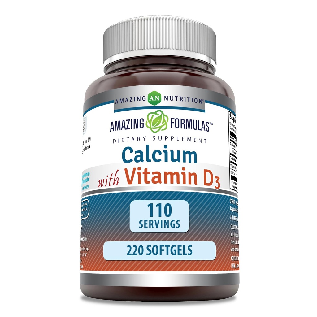 Hämmastav valem Kaltsium vitamiin D3 220 Softgels Supplement | Mitte-GMO | Gluteenivaba