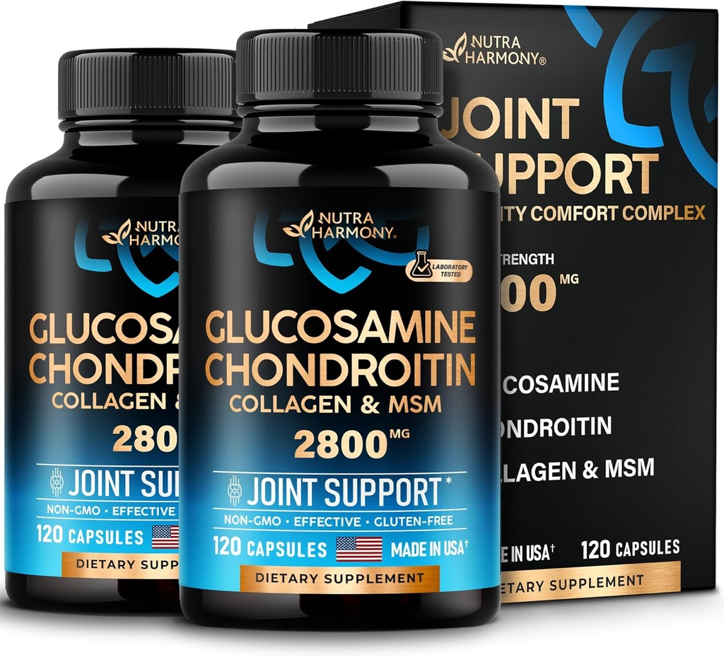 Glükoosamiin Kondroitiin MSM kollageen | Ühine tugi täiendada 2800 mg | Valmistatud USA | Paindlikkus Toitumine Vitamiinid | meestele ja naistele, Pakend 2